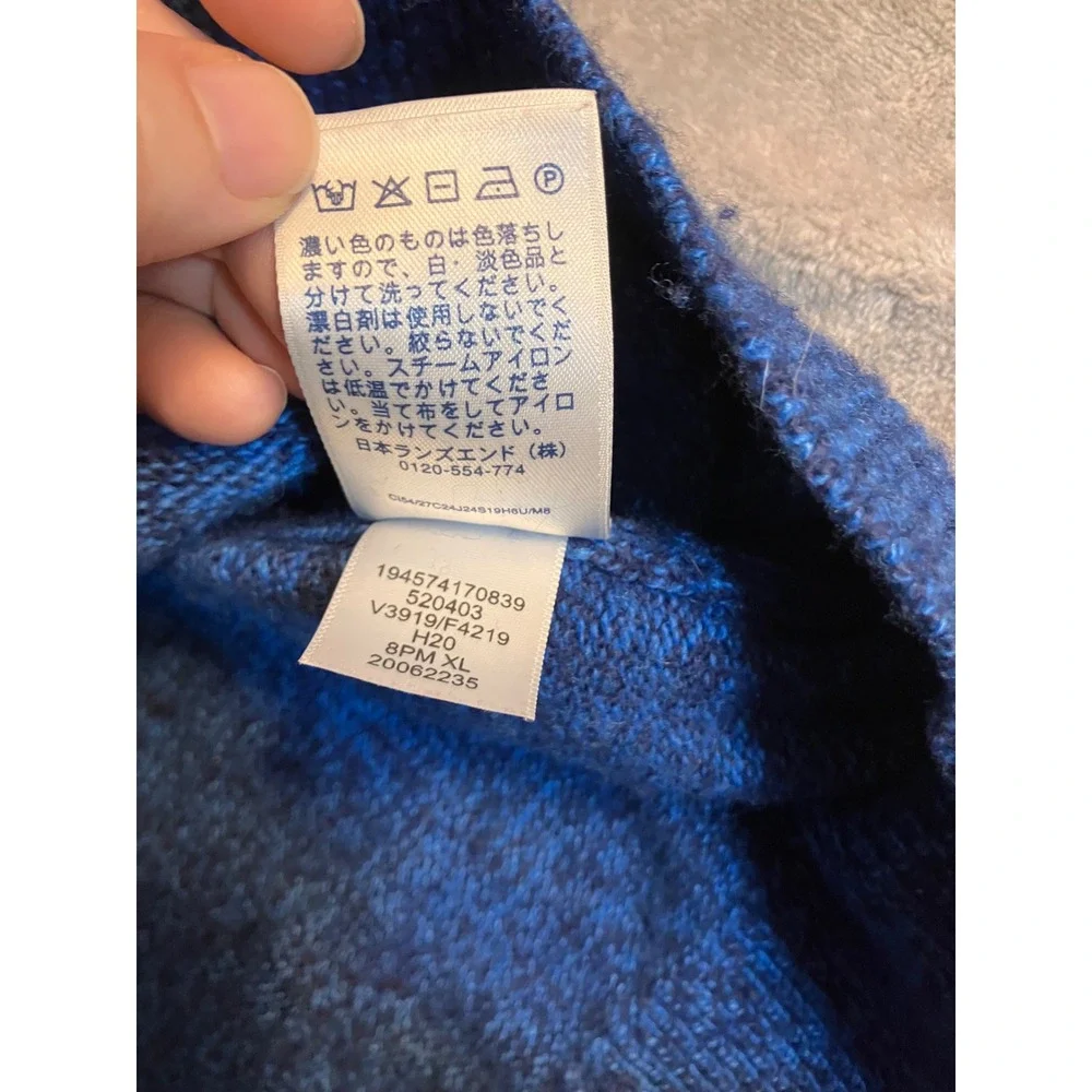 Lands End Blue Snowflake Fair‎ Isle Crew Neck Sweater XL Wool Blend Grandpa Ski